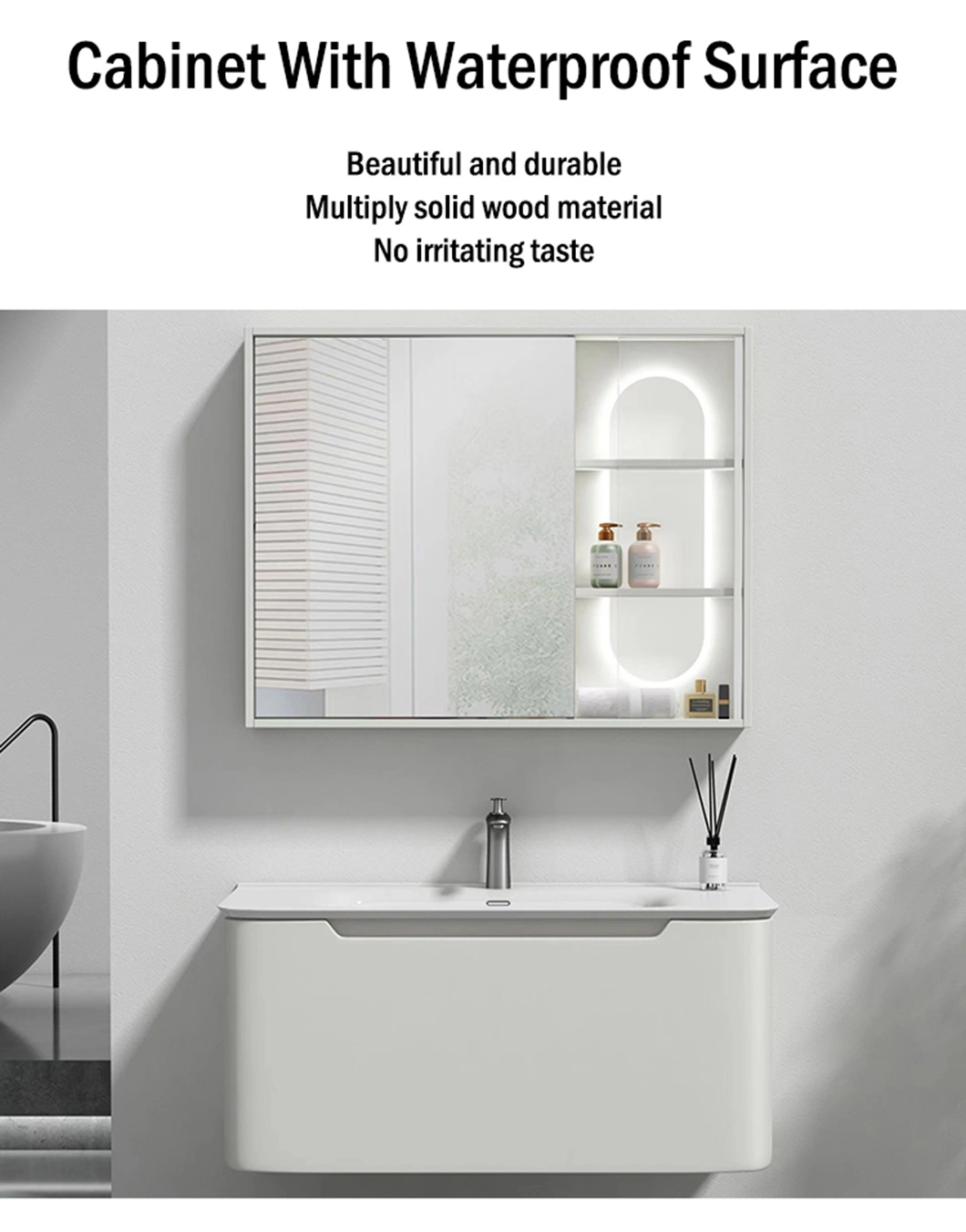 Wholesale White Lacquer Floating Cabinet Basin Wall Mounted Bathroom Vanity Cabinet with Smart Mirror