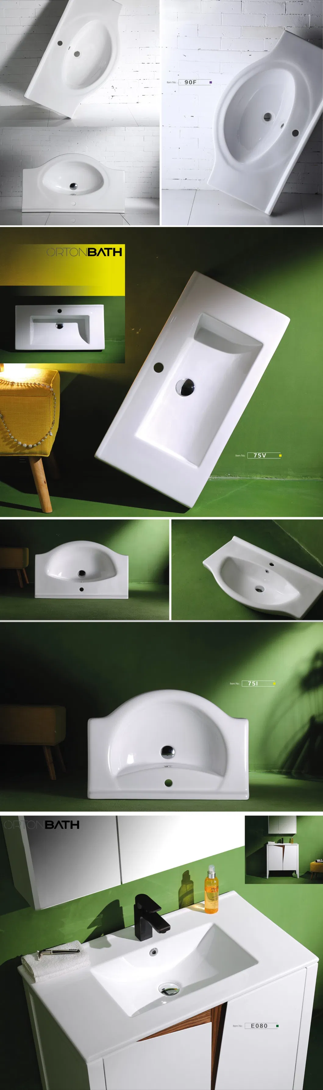 Ortonbath D Shape Art Thin Edge Bathroom Cabinet Single Bowl Bathroom Resin Gel Coat Artificial Stone Hand Vanity Wash Basin Otrss1100L