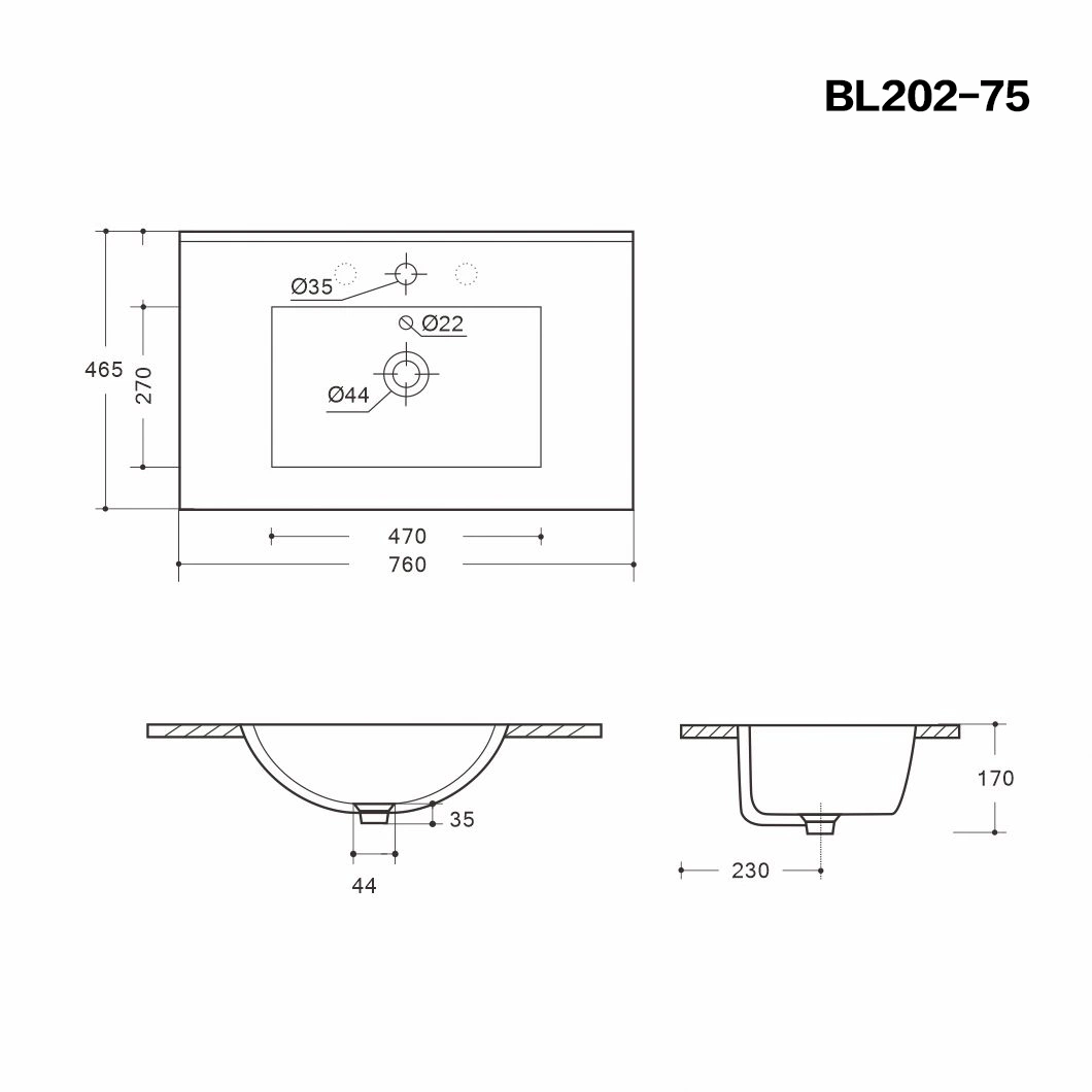 75cm Bathroom Ceramic Cabinet Basin Thin Basin Sink Table Top Wash Basin Bl202-75