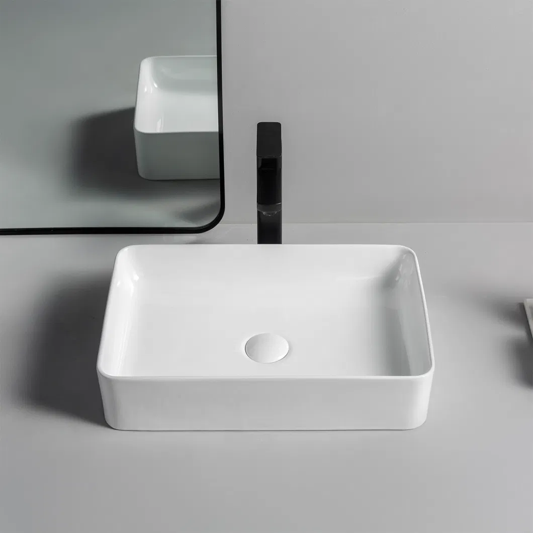 Modern Ceramic Bathroom Sink Sanitary Ware Rectangle Counter Top Wash Basin
