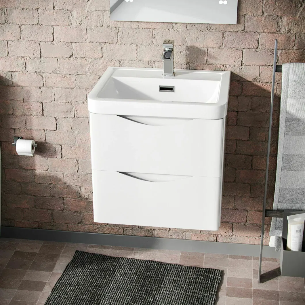 White Wall Hung Basin Vanity Unit 2 Drawer Bathroom Storage Cabinet Gloss