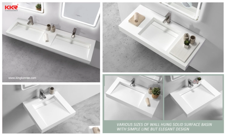 Small Cloakroom White Wastafel Table Top Wall Hung Solid Surface Acrylic Resin Stone Sink Bathroom Vanity Wash Basin