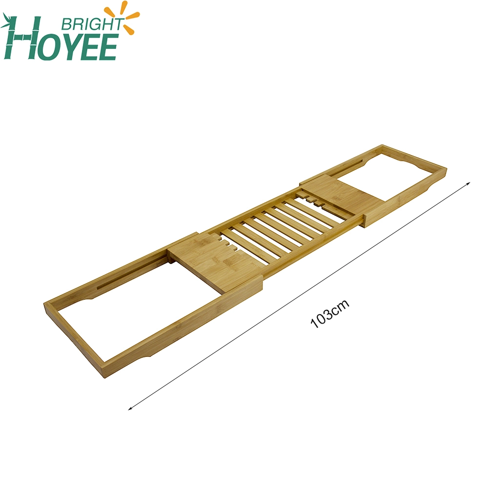 Eco-Friendly Adjustable Bamboo Bathroom Rack Folding Bathtub Bath Caddy Tub Tray