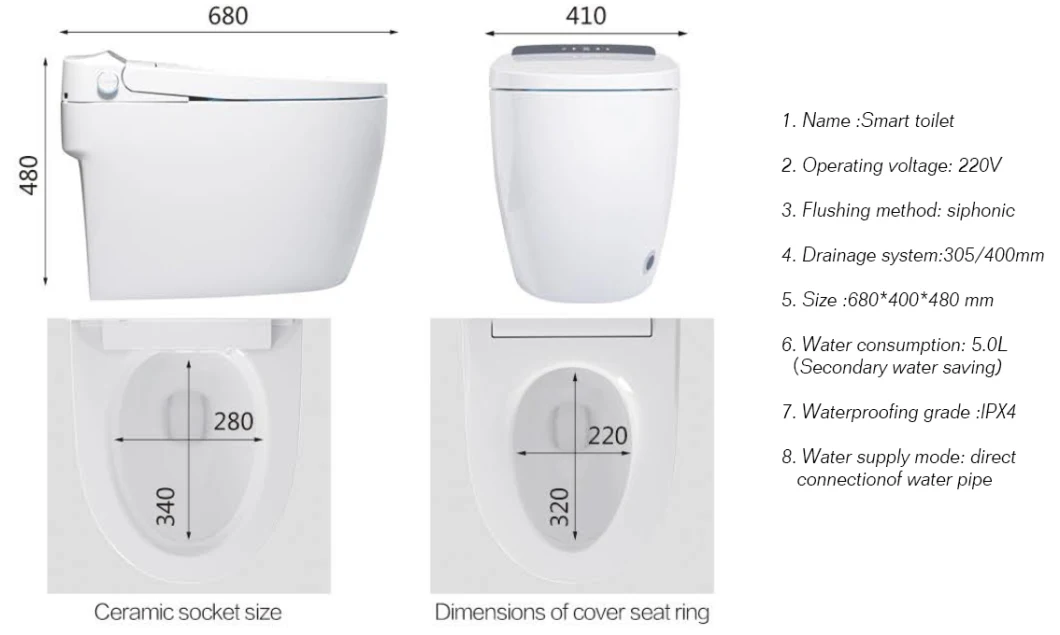 Ortonbaths Modern Toilet Bidet Combo with Bidet P Trap Auto Flush Remote Control Intelligent Warm Seat Smart Toilet