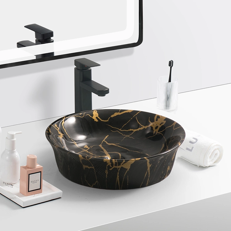 Lavatory Sanitaryware Black Countertop Marble Sink Bathroom Ceramic Art Marble Sink Washing Hand Basin for Bathroom