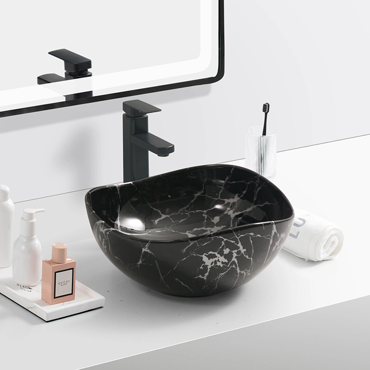 Lavatory Sanitaryware Black Countertop Marble Sink Bathroom Ceramic Art Marble Sink Washing Hand Basin for Bathroom