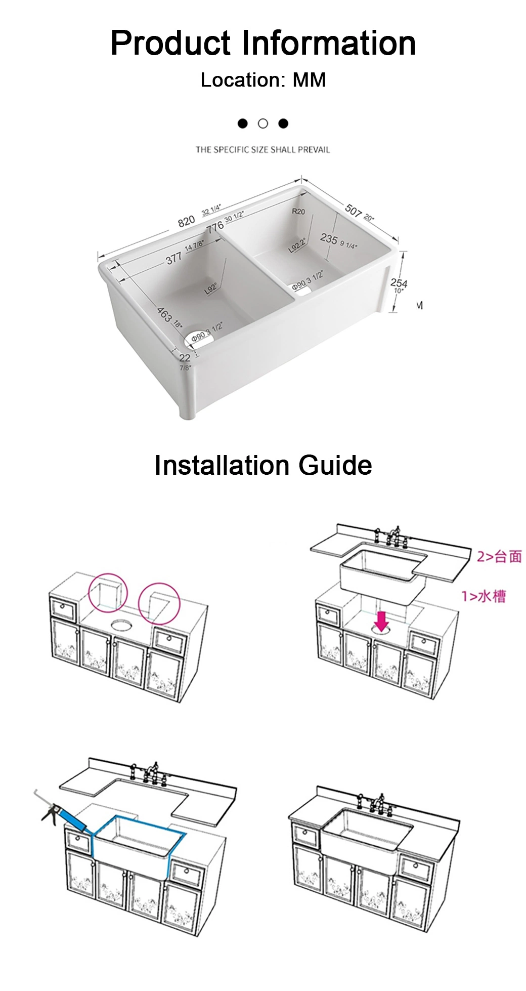 New Arrival Apron Front Double Bowl Ceramic White Porcelain Kitchen Sink Bathroom Basin