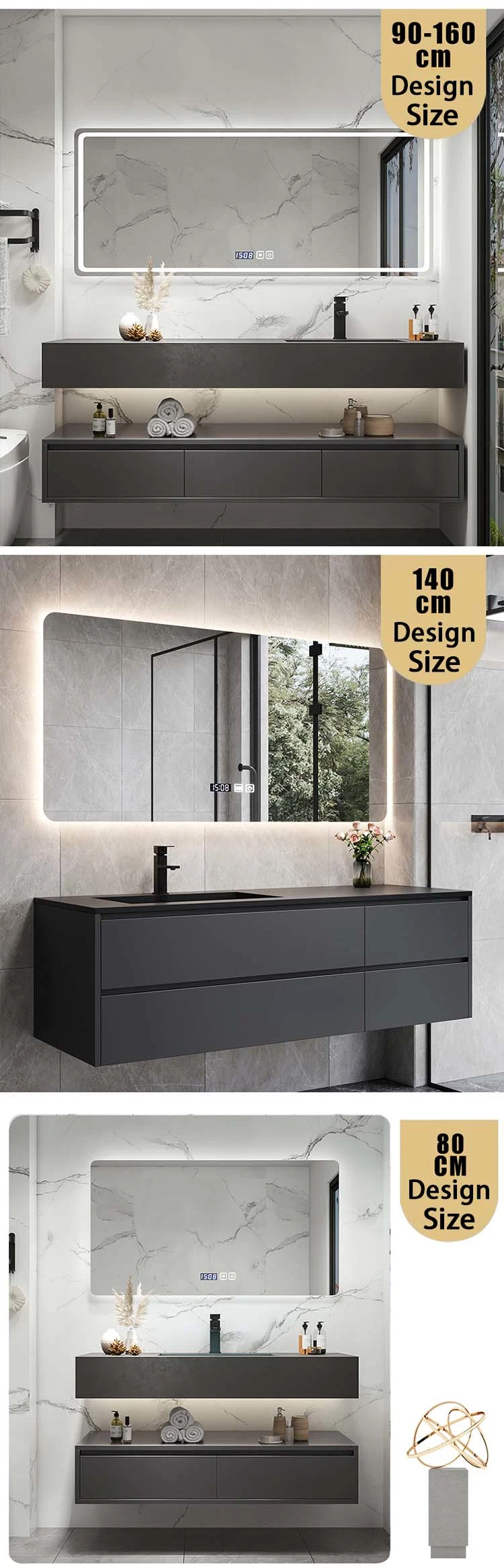 Hotel Wash Basin Marble Bathroom Vanity Stone Cabinets with Mirror