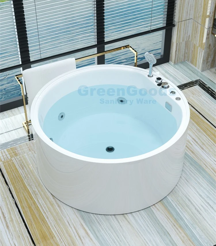 CE Made in China Indoor Bathroom Adult White Color Free Standing Tub Jet Air Massage Round Bathtub with Shower