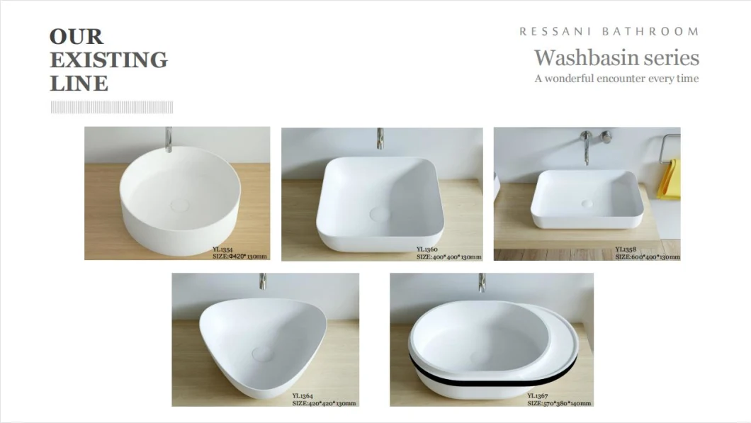 Ressani Yl6119 Freestanding Artificial Stone Resin Stone Composite Acrylic Soaking Bathtub