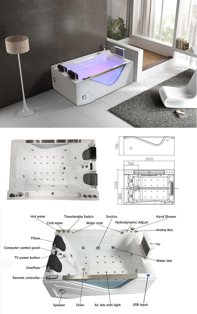 Luxury Hot Tub Acrylic Whirlpool Jets Massage SPA Bathtub with TV