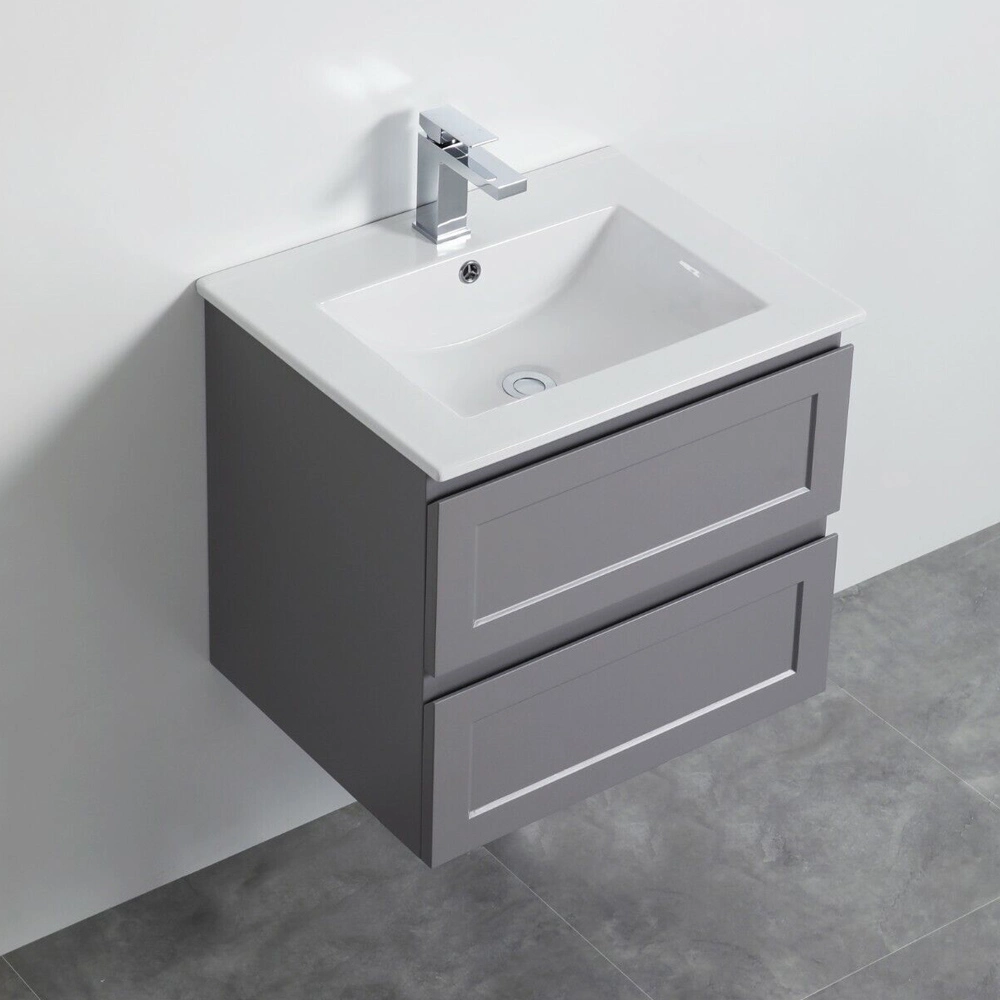 Matte Grey Wall Hung Shaker Drawer Waterproof PVC Bathroom Vanity 600mm