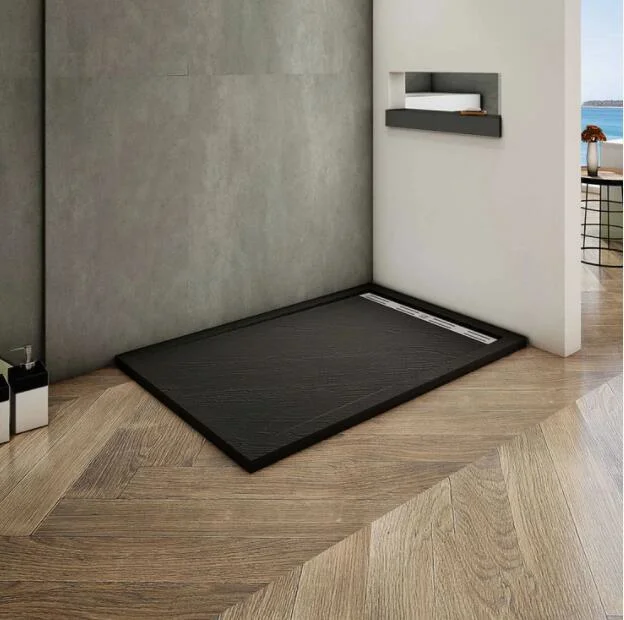 Favourable Solid Stone Shower Tray Rectangular/Square Shower Plate Volcanic Stone and Resin Mixed Finish Black Stone Rough