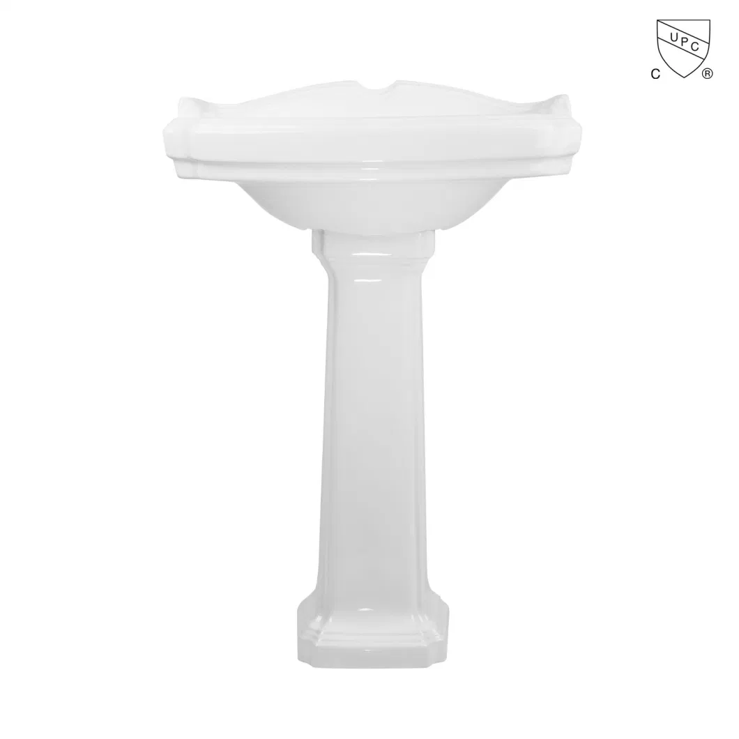 Hot Sale Traditional Design White Bathroom Vintage Ceramic Vitreous China Ceramic Free-Standing Handmade Pedestal Furniture