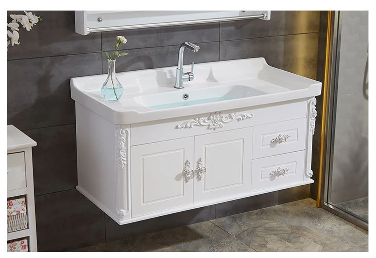 Wall Mount PVC Bathroom Vanity Cabinets with Doors and Drawers for Indian Market