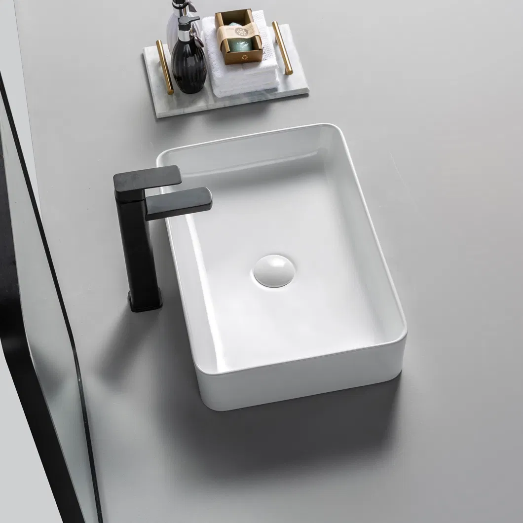 Modern Ceramic Bathroom Sink Sanitary Ware Rectangle Counter Top Wash Basin