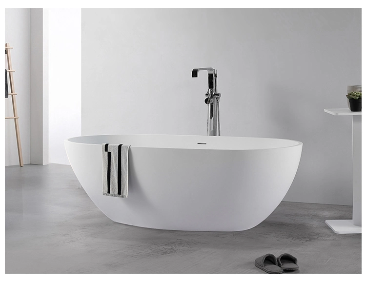 Classic Oval Shaped Solid Surface Acrylic Stone White Freestanding Tub 170cm for Bathroom