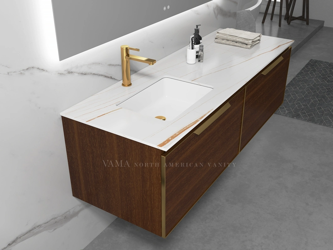 Vama 1600 mm Modern Wall Hung Sintered Stone Counter Top Hotel Bathroom Vanity with LED Mirror A30316