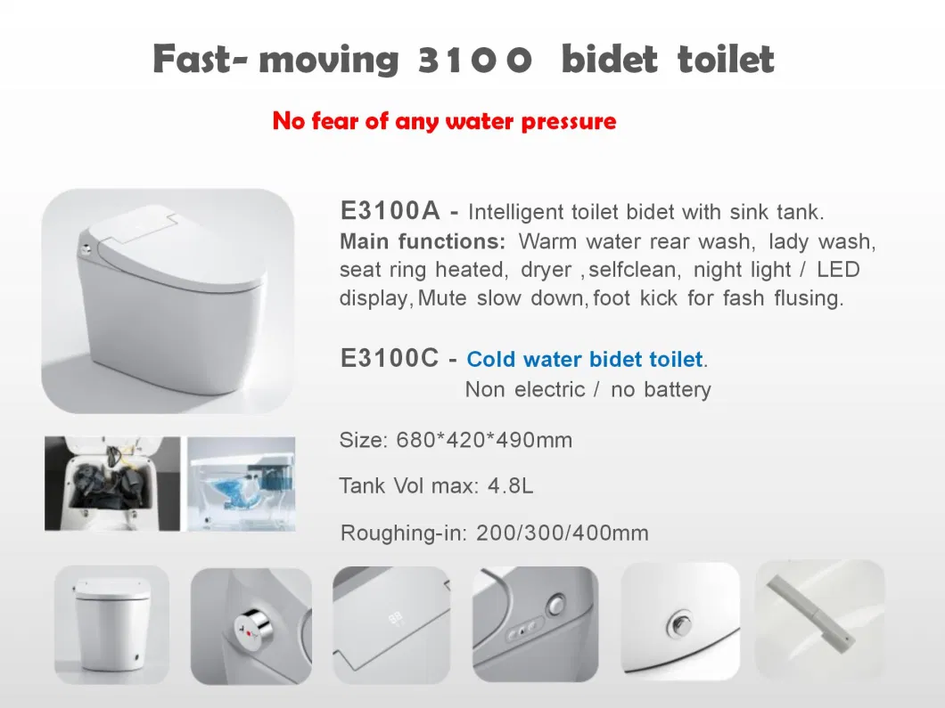 Smart Toilet Bidet with Strong Flushing