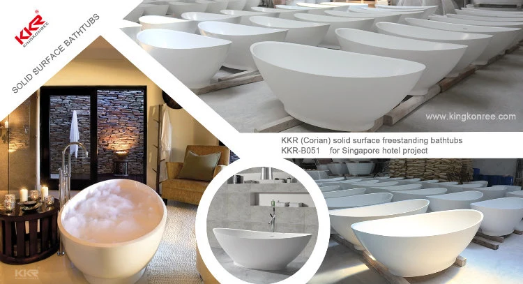 Kkr Luxury Hotel Bathroom Soaking Shower Freestanding Stone Solid Surface Bathtub