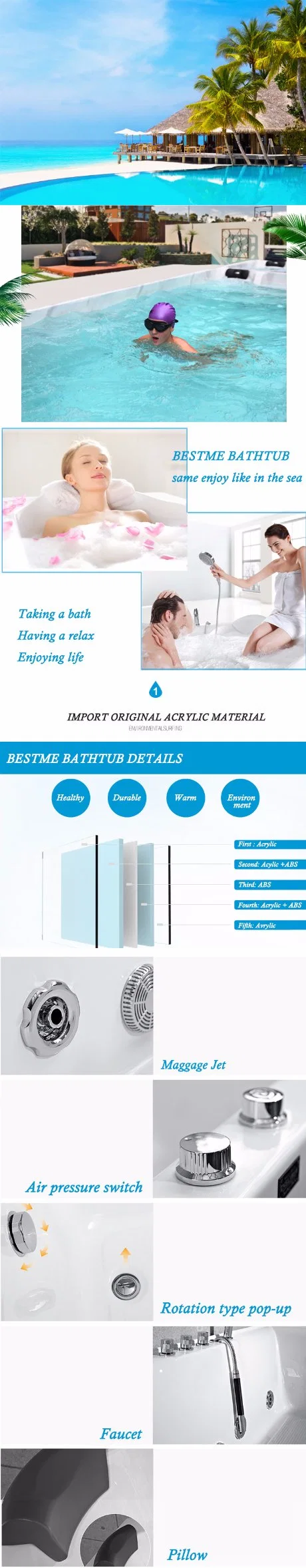 Hot Sales Bathroom Triangle Acrylict Bathroom Massage Jacuzzi Bath SPA Tub (BT-A1027)