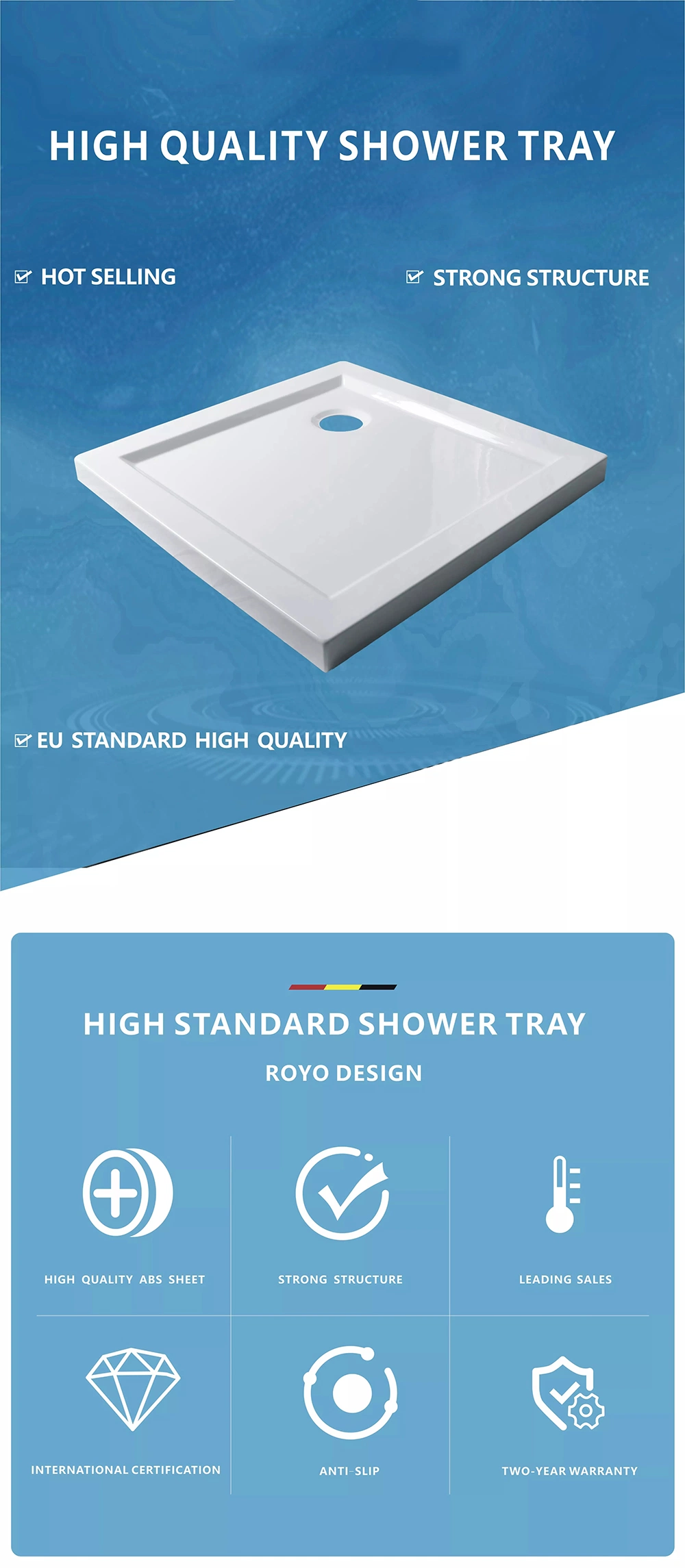 OEM/ODM Rectangle Acrylic Straight Shower Tray Pan