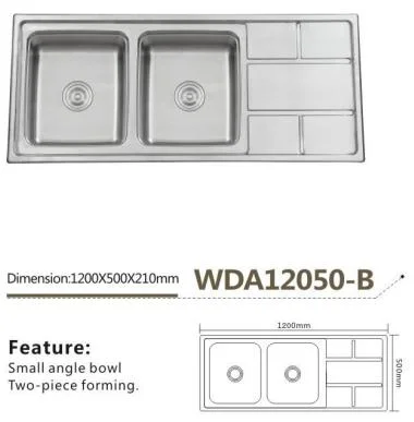 OEM/ODM Brands Stainless Steel Double Sink Basin with Drainboard