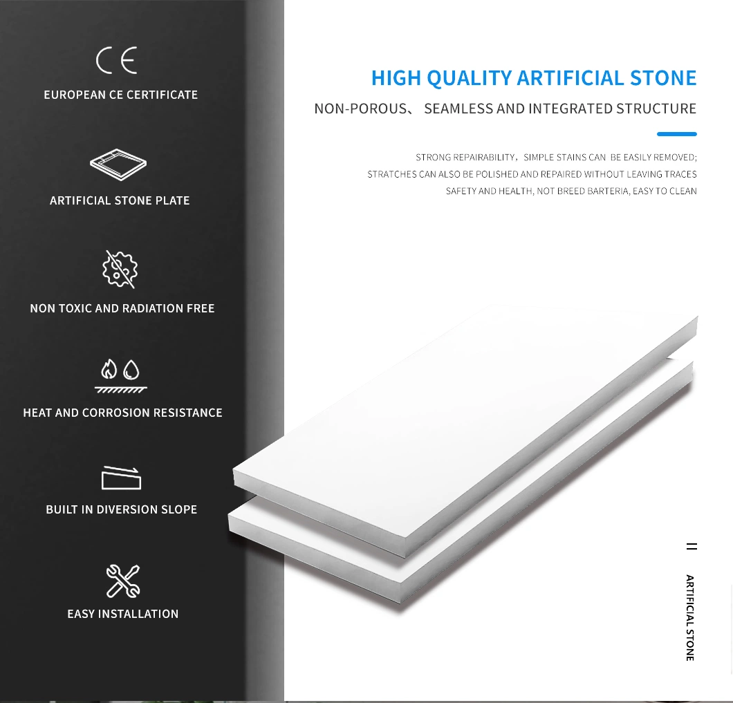 Hondao Polymarble Shower Pan Rectangle Non-Slip Floor Artificial Stone Shower Base