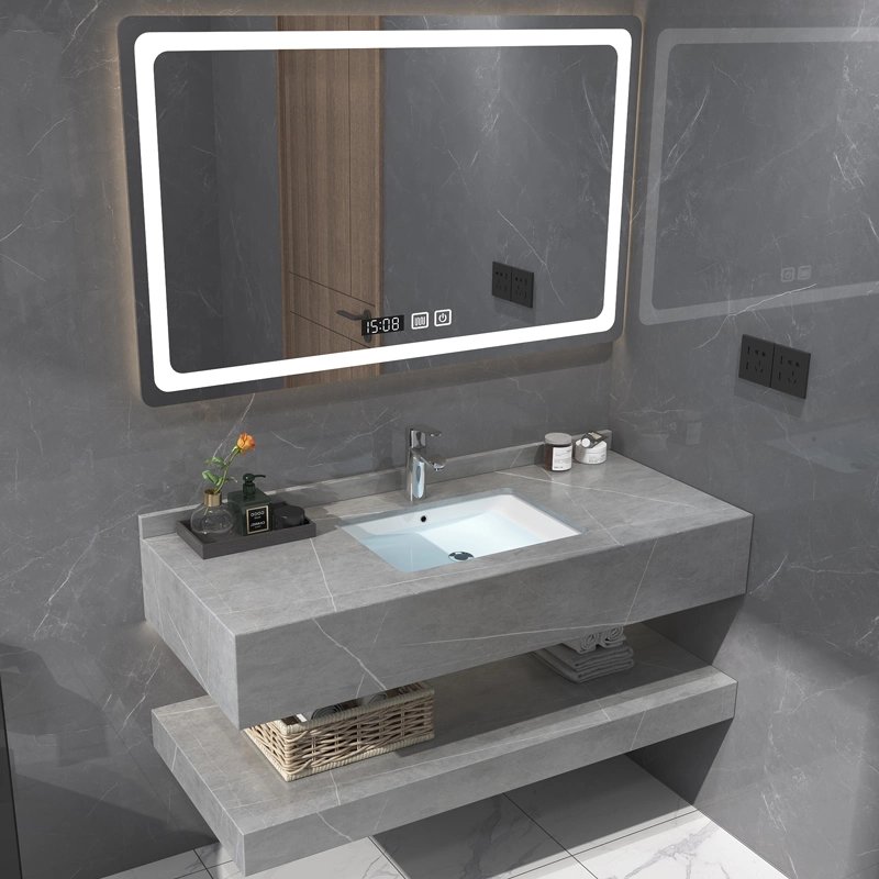 1400mm Width Luxury Modern Design LED Backlit Mirror Sintered Stone Basin Wall Mounted Wooden Bathroom Vanity Cabinet Furniture