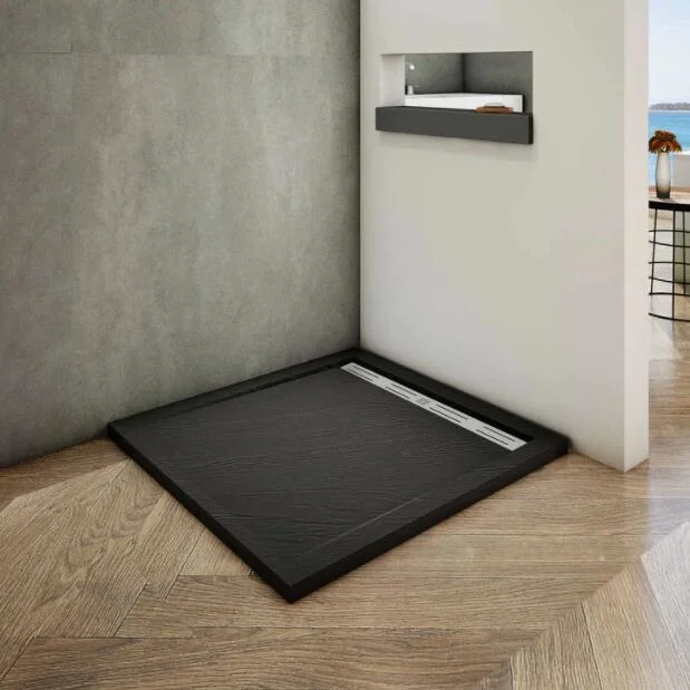 Favourable Solid Stone Shower Tray Rectangular/Square Shower Plate Volcanic Stone and Resin Mixed Finish Black Stone Rough