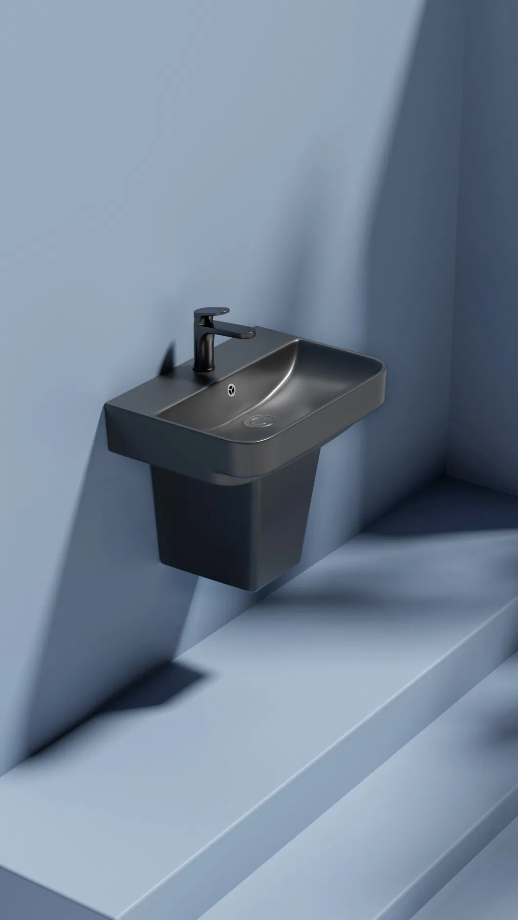 Patent Deisgn High Quality Wholesale Half Pedestal Washing Basin Bathroom Semi Pedestal Basin Unique Rectangle Sinks Wallhung Basin