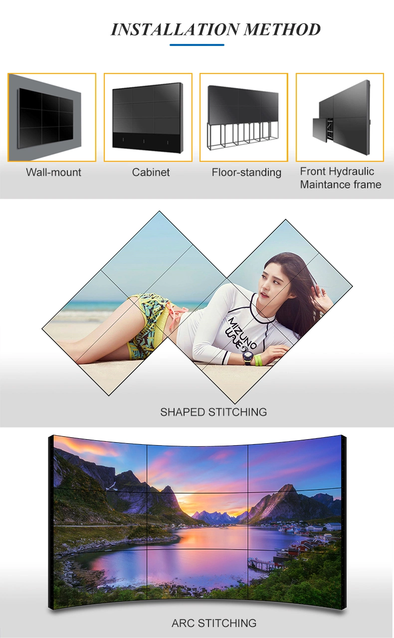 Indoor 4K Monitor Digital Advertising LCD Panel Splicing Screen Cabinet 55 Inch 3.5mm Video Wall