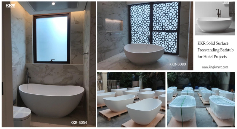 Kkr Luxury Hotel Bathroom Soaking Shower Freestanding Stone Solid Surface Bathtub