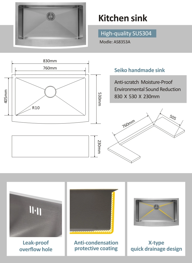830*530*23mm Composite Sink Quartz Apron Front Kitchen Sink