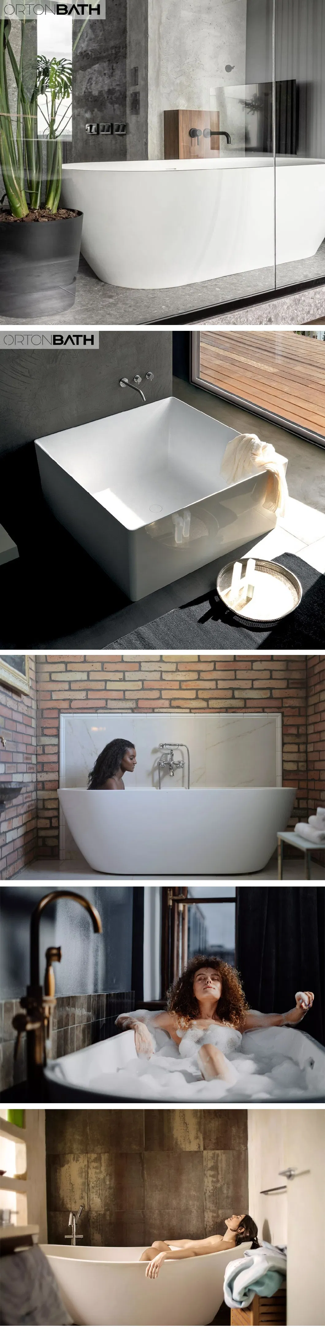 Ortonbath Adult Acrylic Freestanding Hot Swim SPA Bathtub Bath Tub Freestanding Plastic Sanitary Ware Soaking Bathtub for 2 Person