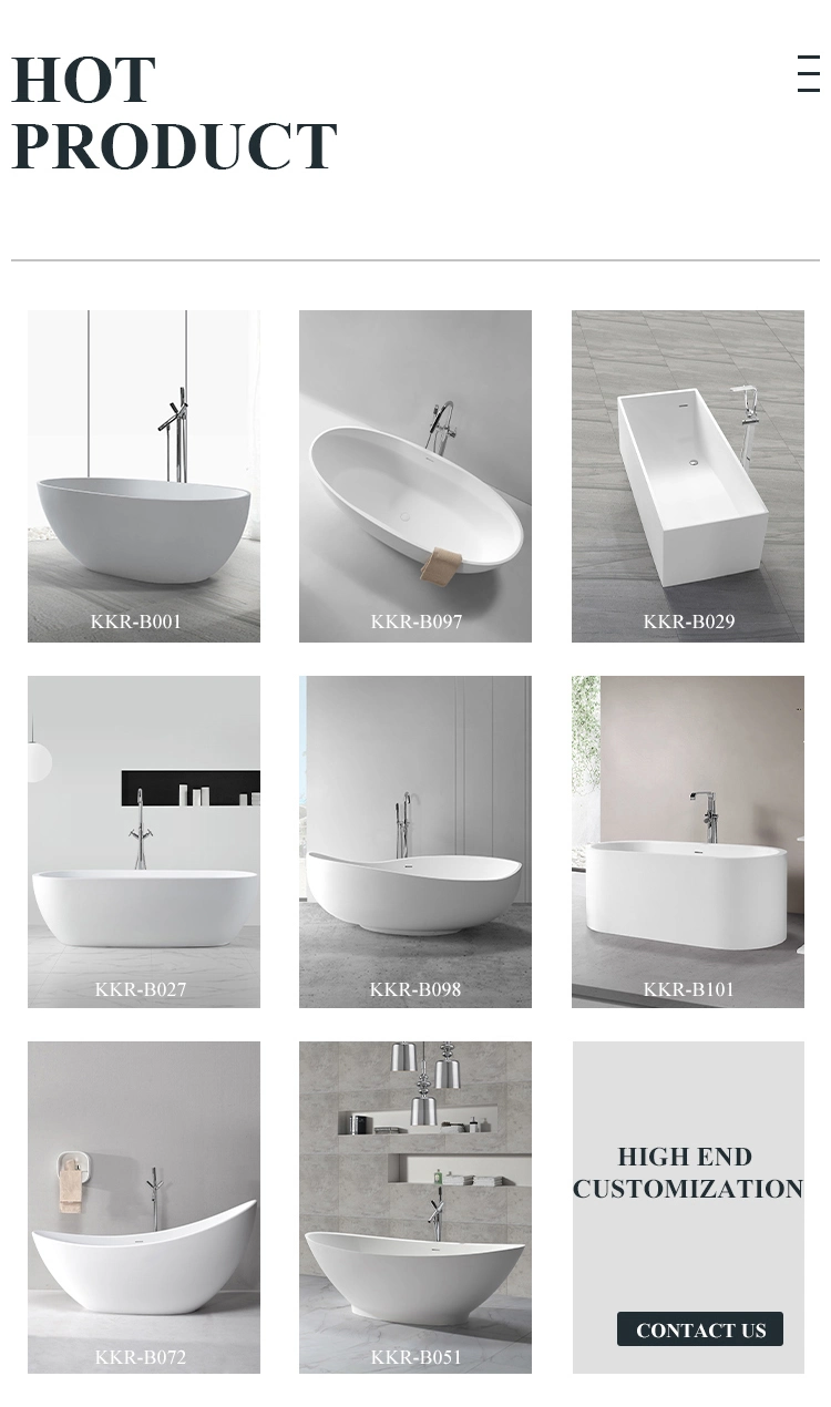 Classic Oval Shaped Solid Surface Acrylic Stone White Freestanding Tub 170cm for Bathroom