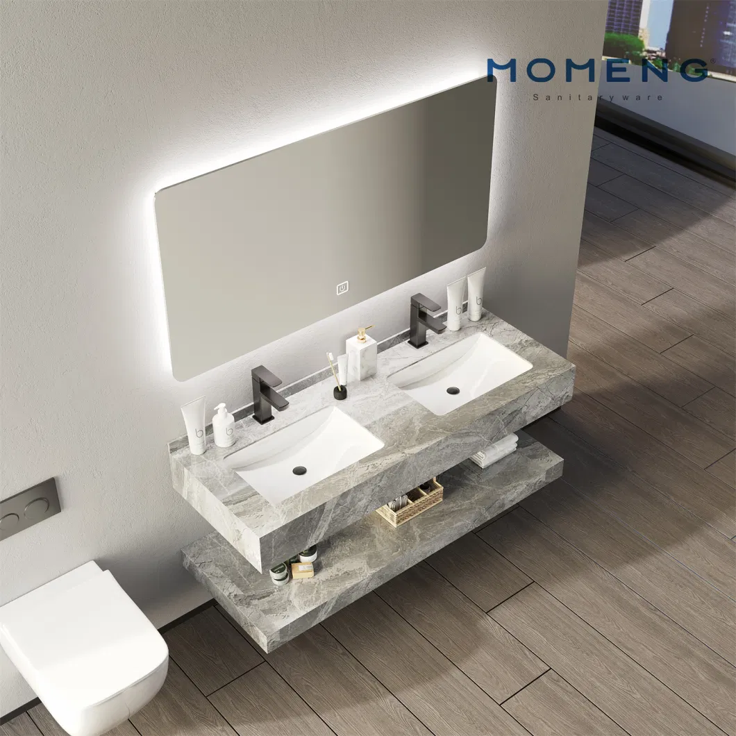 Modern New Design Custom Bathroom Furniture Set LED Mirror Slate Basin Cabinet