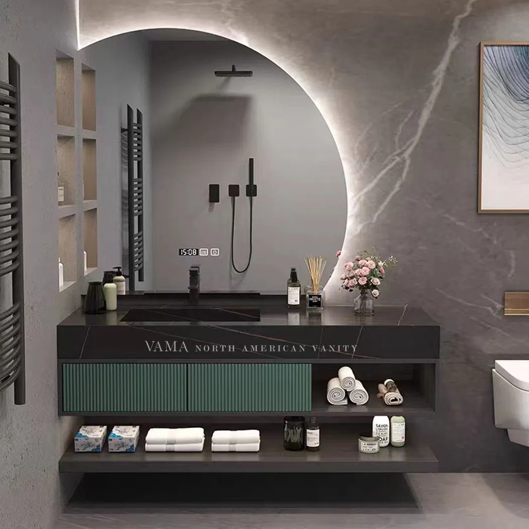 Vama Customized Luxury Style Exquisite Design Wall Mounted Bathroom Vanity with Mirror Cabinet