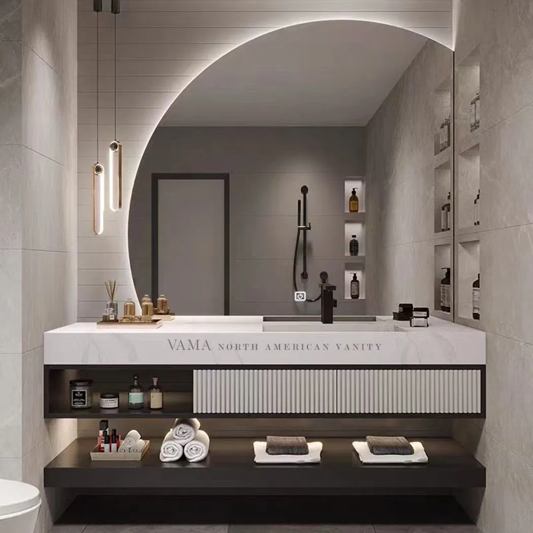 Vama Customized Luxury Style Exquisite Design Wall Mounted Bathroom Vanity with Mirror Cabinet