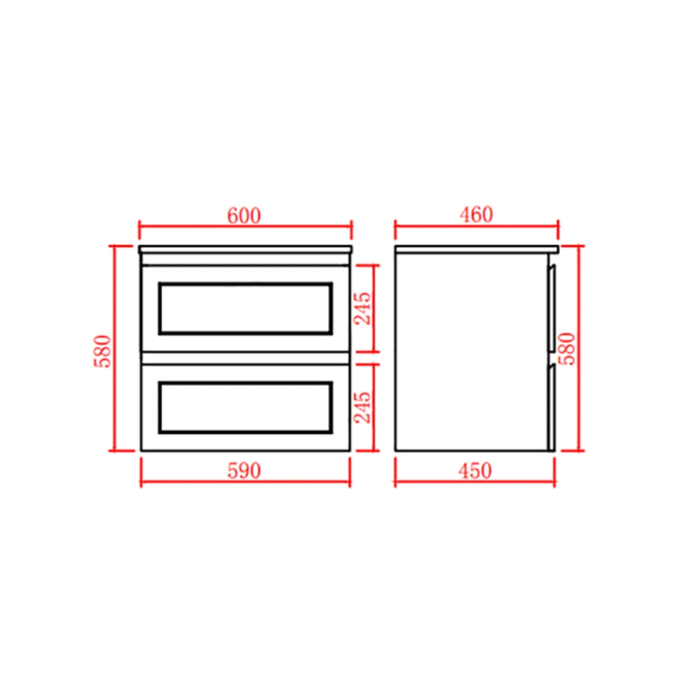 Matte Grey Wall Hung Shaker Drawer Waterproof PVC Bathroom Vanity 600mm