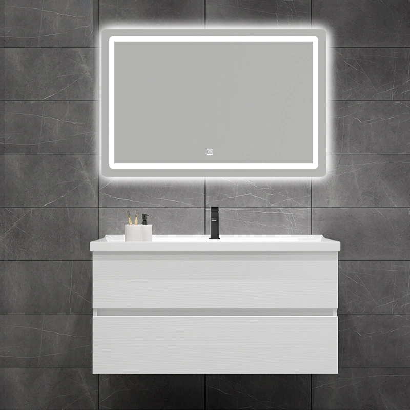 Luxury Modern Design LED Backlit Mirror Sintered Stone Basin Wall Mounted Wooden Bathroom Vanity Cabinet Furniture