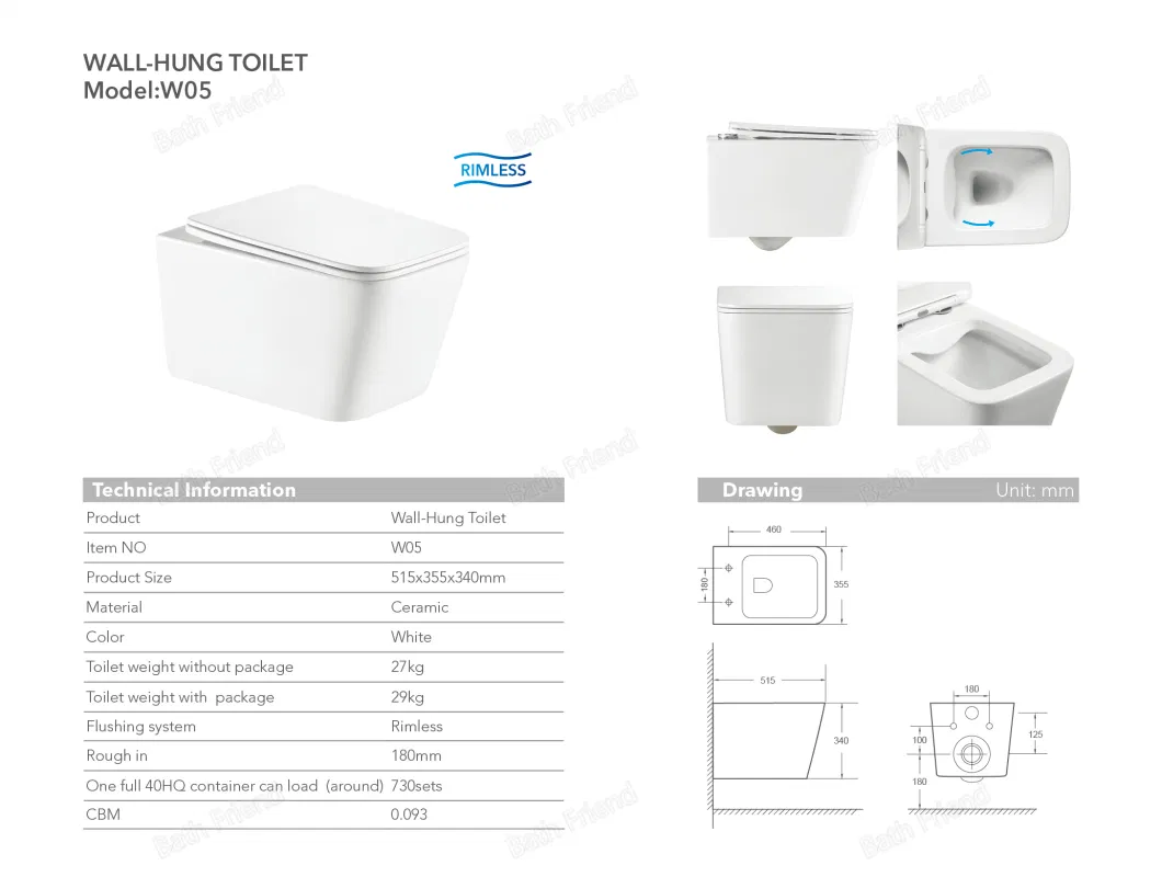 Floor Standing Modern Style Square Shape White Single Hole Ceramic Toilet Bidet Seat Bidets