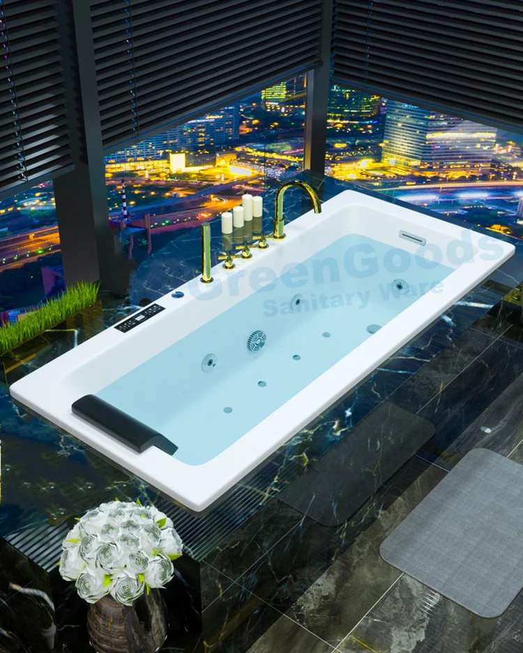 High Quality Home Used 1 Person Shower White Acrylic Rectangle Tub 60 Inch Deep Soaking Drop in Hot Whirlpool Bathtub in Floor