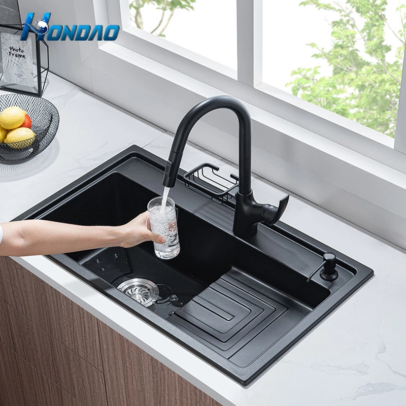 Modern Style Anti Scratch Artificial Marble Kitchen Sink with Drain Board Quartz Stone Kitchen Sink