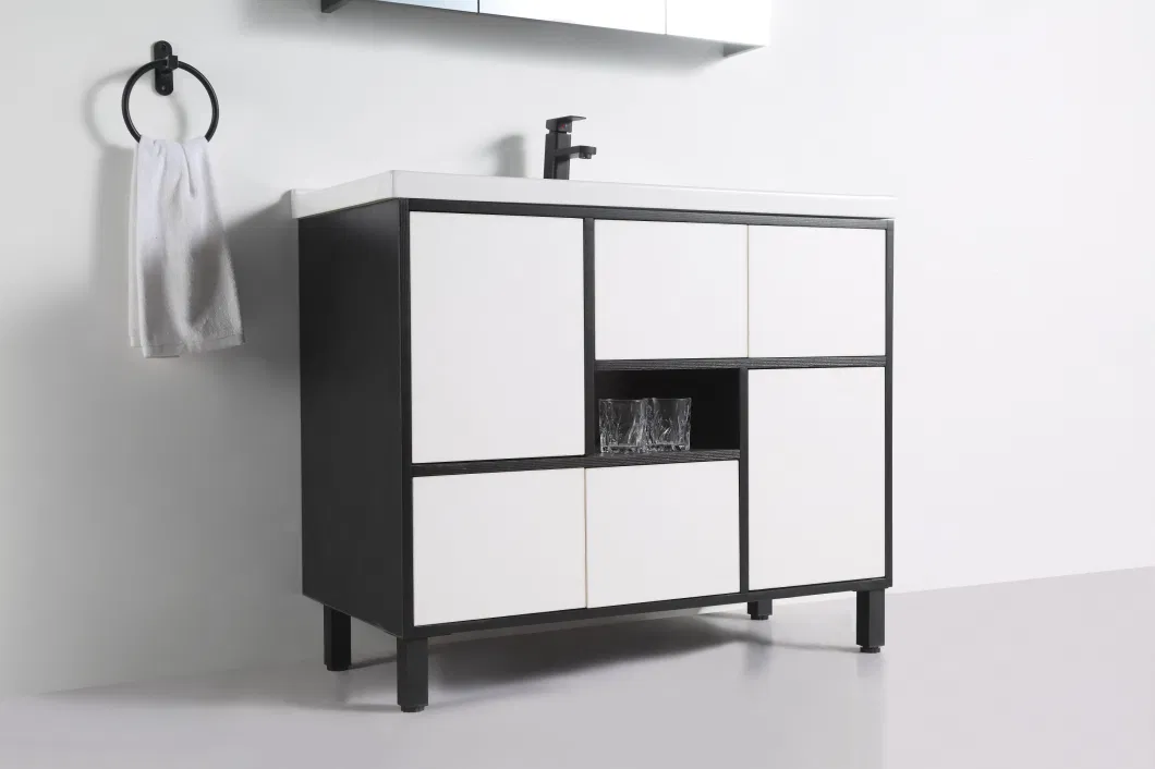 White and Black Color Modern Design Wholesale Bathroom Wall Hung Cabinet Vanity with Ceramic Washing Basin Sink