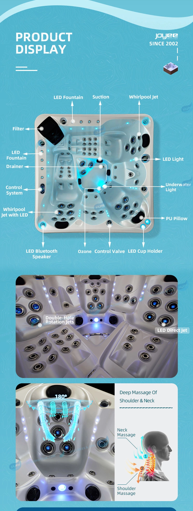 Joyee 5 Seats Acrylic Pool Balboa Hot Tub Outdoor Whirlpool SPA Bath