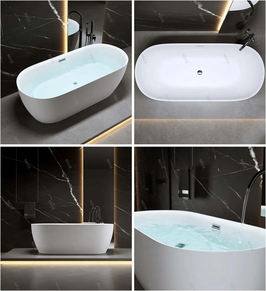 Factory Manufacturer High Quality Oval Porcelain White Soaking Freestanding Acrylic Bathtub