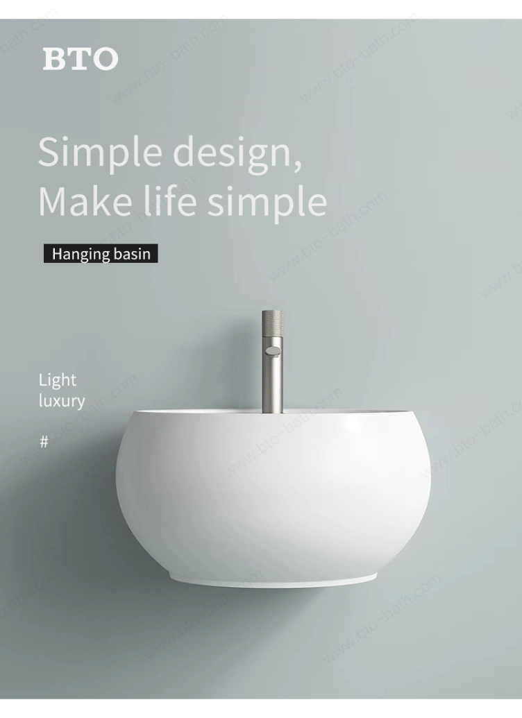 Bto Ceramic New Design Sanitary Ware Wall Mounted Hand Wash Sink Bathroom Egg Shape Wall Hung Basin