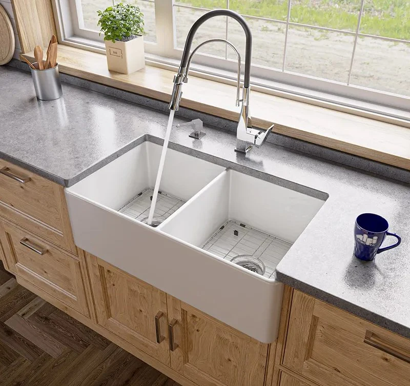Cupc Certificated Composite Granite Sink Double Bowl Handmade Sink Kitchen Farmhouse Sink