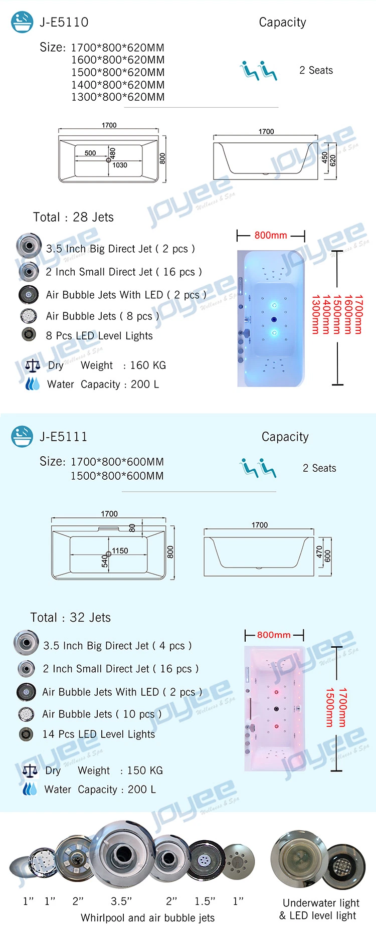 Home Indoor Bathroom Small Size Glass Window Jakuzzi Bubble Jets Massage Soak Bathtub